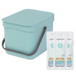 Brabantia Sort & Go Food Waste Caddy – 6litre & 30x Compostable Bags - Mint/blue