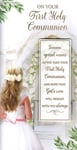 On Your First Holy Communion Card Girl Approaching Chapel Raised Verse Gold Foil