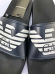 Emporio Armani Large Logo Navy Sliders Sandals Slides Slippers Size UK 6.5 BNWT