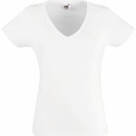 Fruit of the Loom Lady Fit Valueweight V-neck T Vit bomull Medium Dam