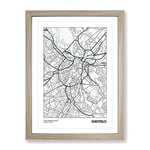 City Map Sheffield Uk Modern Framed Wall Art Print, Ready to Hang Picture for Living Room Bedroom Home Office Décor, Oak A4 (34 x 25 cm)