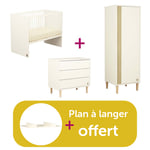 Sauthon Chambre Trio Paloma : Lit 120 X 60 Blanc, Commode 3 Tiroirs Paloma, Armoirette 1 Porte plan petit modèle blanc offert