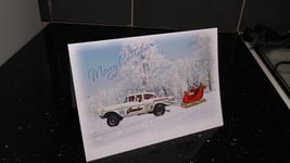 Guzzler 56 Tri Chevy Santa Pod Christmas Xmas Card Drag Racing Gasser Car Art