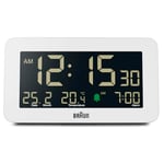 Braun Réveil numérique avec Affichage de la Date, du Mois et de la température, écran LCD négatif, réglage Rapide, bip de l’Alarme en Crescendo, modèle BC10W Blanc.