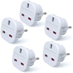 Travel Adapter - UK to EU Euro European adapter White Plug 2 Pin - Pack of 5