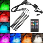 4x 12LED RGB Bil Interiör Fotbrunn Strip Light - Atmosfär Belysning Kit - USB Drivs