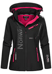 Geographical Norway Reine Lady - Veste Manteau Softshell Femme Capuche Impermeable - Blouson Coupe Vent Resistant - Doudoune Polaire Randonnee Ski Automne Hiver Printemps (Noir Rose L)