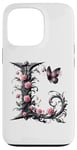 Coque pour iPhone 13 Pro Letter L Initial Floral Monogram Rose Pink Flower Butterfly