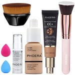 PHOERA Foundation,PHOERA CC+ Cream Color Correcting Anti Aging Hydrating Serum &SPF 25+,PHOERA Primer, PHOERA Makeup, Kabuki Makeup Brushes Foundation Brush (104+140CC/Buff Beige+ Buff Beige CC Cream)