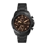 Fossil Watch for Men 44 mm Bronson, Quartz Chronograph Movement, 44 mm Black Stainless Steel Case with a Stainless Steel Strap, FS5851