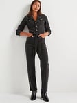 Only Tie Waist Denim Jumpsuit - Black, Black, Size M = Uk 10, Women