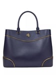 Lauren Ralph Lauren Marcy Two-Tone Leather Large Satchel Bag, Refined Navy/Gold