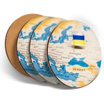 4 x Coasters  - World Map Ukraine Flag Kiev Travel  #46472