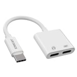 ENKAY AT105 - Dual USB-C till 2x 2-i-1-adapter för hörlurar Vit