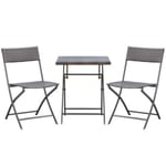 Ensemble meubles de jardin design table carré et chaises pliables résine tressée 4 fils métal noir