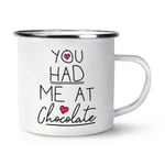 You Had Me At Chocolate Retro Enamel Mug Cup - Funny Love Valentines Day Camping