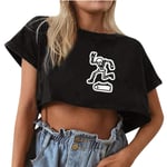 2021 New Crop Tops for Women Heart Shirt for Women High Waist Vintage Tops Streetwear Crop Tops for Women Casual Summer Black M