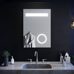 Miroir LED de Salle de Bain SIRHONA 70 x 50 cm Miroir Eclairage avec loupe 3x et prise pour electrique etanche IP44