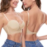 iClosam Soutien de Gorge Femme Dos Nu sous Vêtements Invisible Push Up Lingerie Femme Dos Bas en U Brassiere Femme Deep-V Dentelle Bra avec Bretelles Amovible Bonnet 80C