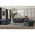 Vente-unique.com Canapés chesterfield 3 places 2 places et un fauteuil BRENTON 100% cuir de buffle premium - Vert de gris