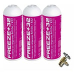 3 Bouteilles de réfrigérant à gaz écologique Freeze organique +32 350gr + R32 Soupape de substitution, R410A