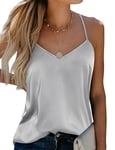 Ekouaer Satin Cami Top Womens Summer Tops Ladies Sleeveless Vests Tops Tanks Casual Spaghetti Strap Camisole XXL Grey