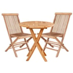 Table de jardin en teck Ø 70 cm + 2 chaises - Blanc - Bois massif - Naturel - Extérieur