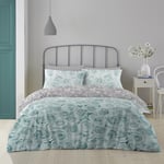 GC GAVENO CAVAILIA Bellerose Parure de lit réversible avec Housse de Couette Douce et Confortable Motif Floral, Coton, 50% Polyester, Bleu Canard, Super King