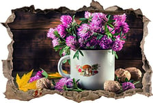 pixxp Rint 3D WD S2107 _ 92 x 62 Beaucoup Trèfle Fleurs dans Une Tasse percée 3D Sticker Mural Mural en Vinyle, Multicolore, 92 x 62 x 0,02 cm