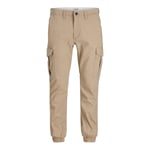 Jack & Jones Mens Cuffed Cargo Pants Slim Fit - Tan - Size 32W/32L