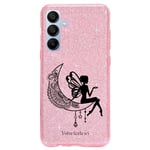 Coque pour Galaxy A15 4G et 5G paillettes rose fee lune