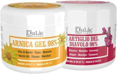 Dulàc - Arnica Gel 98% 500ml + Devil's Claw Gel 98% 500ml Kit - Extra Strong and Complete 2 Pack for Bruising and Swelling, Arnica and Devil's Claw Set for Muscle and Joint Made in Italy