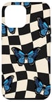 Coque pour iPhone 12 Pro Max Colorful Blue Butterfly VIntage Checkerboard Checkered Wings