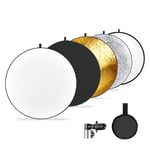 Neewer 32"/80cm Photography Reflector Light Diffuser & Reflector Holder Clamp for Light Stand, 5in1 Pop up Disc Reflector Kit with Bag-Translucent/Gold/Silver/Black/White for Outdoor Lighting, RF-80