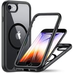 Hensinple Magnétique Coque pour iPhone SE 2022/iPhone SE2020/iPhone 8/iPhone 7 4,7 Pouces avec Protection D'écran, Compatible avec MagSafe, 360 Degrés Antichoc Protection Etui Housse - Noir