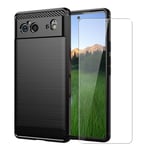 Carbon Case for Google Pixel 6 Phone Cover and Glass Screen Protector