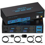 USB 3.0 HDMI KVM switch 2 Monitors 2 Computers 4K@60Hz KVM Swticher 2 Port for 2 PC Share Dual monitor and 4 USB Devices Support Extended/Copy Mode Wired Controller DC Adapter 2 USB Cables Included