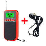 Mini récepteur radio portable de poche avec haut-parleur intégré,FM,AM,SW,DSP,écran rétro4.2 LCD,réveil,prise en charge chronométrée - Type Red-earphone