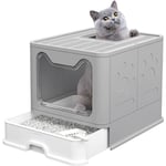 Aqrau - Maison de toilette pour chats, Bac à litière pliable pour chat, Entrée avant et sortie supérieure, avec pelle