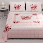 PETTI Artigiani Italiani - Couvre-lit Double été 260 x 270 cm 100 g/m² Double Face, Couette pour lit Double Printemps, Couette légère, nœud Rose, 100% fabriqué en Italie