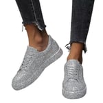 Kvinnor med snörning Glitter Sneakers Glitter Casual Jogging Sneakers Platta skor Silver 40