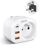 Amélioré Adaptateur Prise Uk/Anglaise 20W Pd+ Qc3,0, Avec 2 Ports Usb Et 1 Port Usb-C Adapté À Angleterre, Irlande, Royaume-Uni, Écosse, Adaptateur Électrique Mâle Uk/Femelle France, Type G