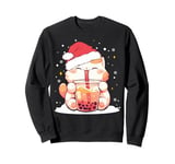 Cute Cat Boba Milk Bubble tea Christmas Santa Hat Funny Xmas Sweatshirt