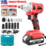 650Nm 21V Cordless Electric Impact Wrench Gun Drill Driver & Socket W/ 2 Battery