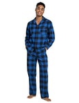 LAPASA Ensemble de Pyjama Homme Chaud & Confortable 100% Flanelle de Coton M95 Ensemble à Carreaux Noir & Bleu, XL