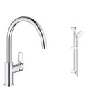 Grohe Mitigeur Monocommande Evier Bec C Bauloop 31368001 (Import Allemagne) Chromé & 27598001 Tempesta 100 Ensemble de Douche 2 Jets, Chromé