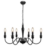 MRHYSWD 6 LumièRes De Lustre Noir, Lustre Salon Lustre Chambre Salle A Manger Cuisine Paille Couloir Entree, Lustre Suspension Industriel Vintage, RéGlable En Hauteur, Sans Ampoules