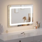 EUGAD Miroir de Salle de Bain, Miroir Mural LED, Miroir de Maquillage à 3 Couleurs, Luminosité Réglable, Fonction Désembuage et Mémoire, IP44 Miroir Rectangulaire 50x70cm, Montage Horizontal/Vertical