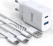 20w Chargeur Rapide Iphone, Elktry Chargeur Iphone 2 Ports [Mfi Certified] Avec 2m Câble Usb C A Usb C Y Câble Usb A A Lightning Compatible Avec Iphone 15 14 13 12 11 Pro Max Mini Plus X Ipa.[F1211]