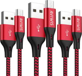 Câble Chargeur Micro Usb [2m Lot De 3] Charge Rapide Câble En Nylon Tressé Compatible Pour Xbox Samsung S7 S6 Edge J3 J5 J7, Redmi Note 5 6 Pro, Wiko, Huawei, Kindle - Rouge